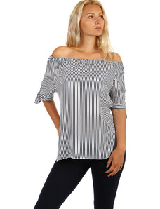 Glara Striped ladies blouse with bare shoulders