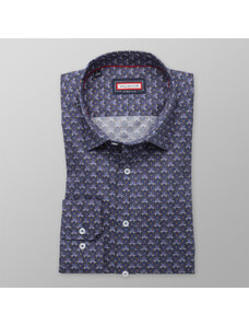 Willsoor Camisa Slim Fit (Altura 176-182) Color Azul Con Patrón Geométrico Para Hombre 8356