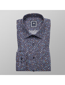 Willsoor Camisa Slim Fit (Altura 176-182 y 188-194) Color Azul Oscuro Con Estampado De Puntos Para Hombre 10157
