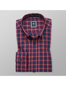 Willsoor Camisa Slim Fit (Altura 176-182) Color Azul Oscuro Con Patrón De Cuadros Color Rojo Para Hombre 10442