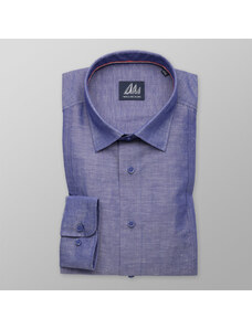 Willsoor Camisa Slim Fit (Altura 176-182) Color Azul Con Añadidura De Lino Para Hombre 10569