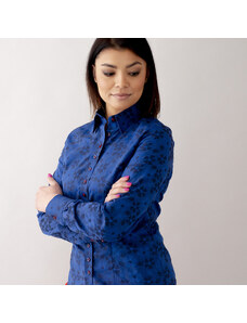Willsoor Camisa para mujer en la oscuridad azul con estampado floral 10474