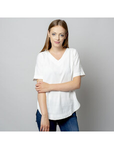 Willsoor Camiseta para mujer en blanco con adición de lino 10908