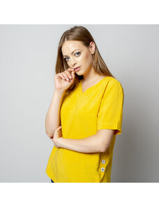 Willsoor Camiseta de mujer en amarillo con adición de lino 10913