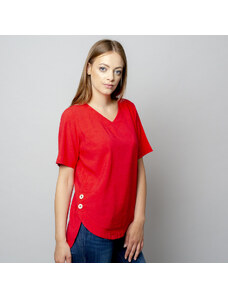 Willsoor Camiseta para mujer en rojo con adición de lino 10910
