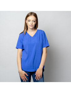 Willsoor Camiseta de mujer en azul con adición de lino 10909