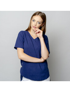 Willsoor Camiseta para mujer en azul oscuro con adición de lino 10911