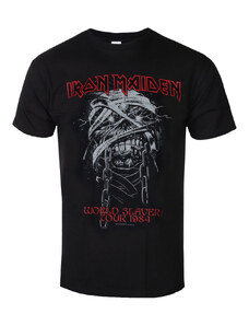 Camiseta metalica de los hombres Iron Maiden - Esclavitud mundial 1984 Tour - ROCK OFF - IMTEE90MB