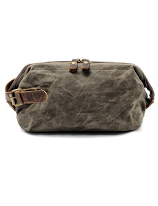Glara Cosmetic canvas bag with leather details