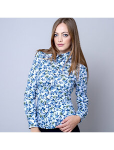 Willsoor Camisa de mujer con estampado floral azul 10382