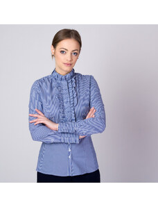 Willsoor Camisa de mujer con estampado de rayas azul oscuro y blanco 11256