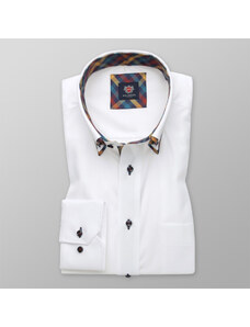 Willsoor Camisa para hombre clásica en blanco con elementos de contraste 11595