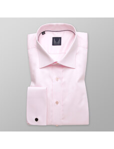 Willsoor Camisa clásica de hombre en color rosa claro con estampado liso 11394