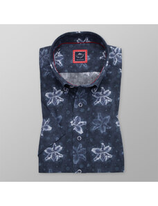 Willsoor Camisa slim fit para hombres en azul oscuro con estampado floral 11729