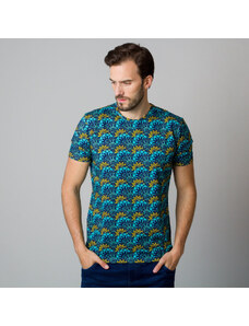 Willsoor Camiseta de hombre con estampado floral turquesa 11800