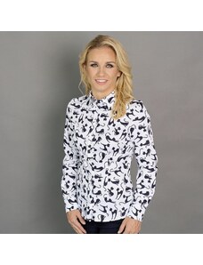 Camisa de mujer Willsoor 6645 en blanco colorear con patrón gatos