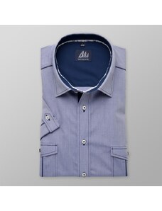 Willsoor Camisa Slim Fit (Altura 176-182) Color Azul Con Manga Corta Para Hombre 8033