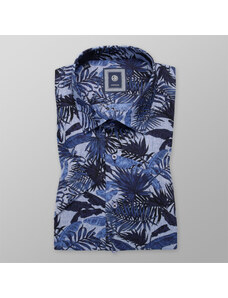 Willsoor Camisa ajustada para hombre con estampado floral azul oscuro 11884