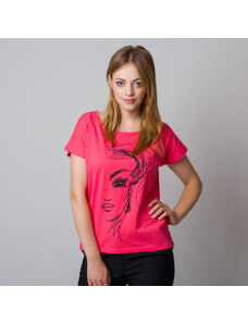 Willsoor Camiseta para mujer en frambuesa con estampado negro 11942