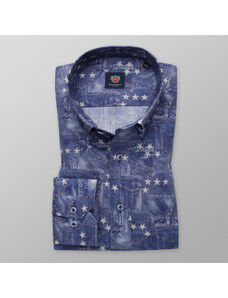 Willsoor Camisa Slim Fit Color Azul Con Estampado De Denim Y Estrellas Color Azul Para Hombre 12005
