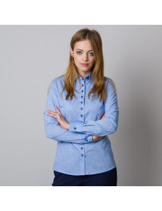 Willsoor Camisa azul de mujer con un elegante estampado en la espalda 12082