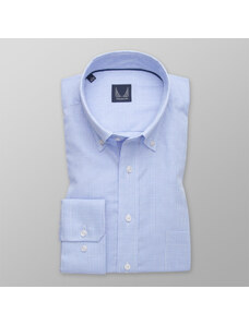 Willsoor Camisa clásica azul claro con patrón de cuadros para hombres 12146