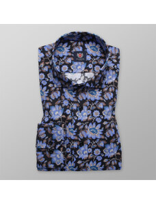 Willsoor Camisa Slim Fit Color Azul Oscuro Con Estampado de Flores Para Hombre 12200