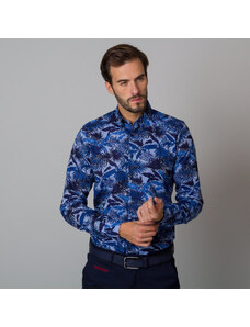 Willsoor Camisa de hombre con estampado vegetal azul 12058