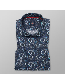 Willsoor Camisa clásica de hombre en color azul oscuro con estampado paisley 12279