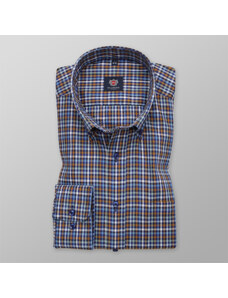 Willsoor Camisa Slim Fit para hombres con patrón de cuadros azul-marrón 12344