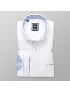 Willsoor Camisa Slim Fit Color Blanco Con Coderas Con Patrón De Cuadros Color Azul Para Hombre 12500