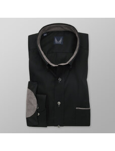 Willsoor Camisa Slim Fit Color Negro Con Elementos a Contraste Color Gris Para Hombre 12511