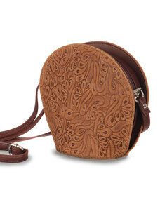 Glara Leather round handbag flower motif