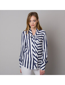 Willsoor Camisa de mujer con lazo largo y patrón de rayas 12668