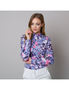 Willsoor Camisa de mujer con estampado floral azul-rosa 12671