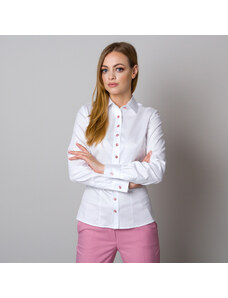 Willsoor Camisa para mujer color blanco con botones rosa 12910