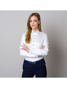 Willsoor Camisa blanca de mujer con botones azul claro 12911