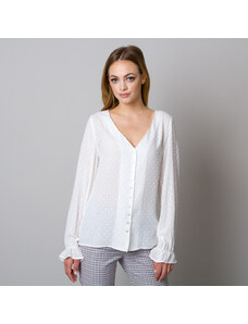 Willsoor Blusa blanca con estampado de lunares para mujeres 12936