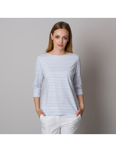 Willsoor Camiseta blanca para mujeres con rayas azul claro 12958