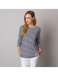 Willsoor Camiseta color blanco para mujer con líneas azul oscuro 12959