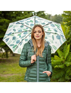 Paraguas plegable de mujer PERLETTI VERDE con estampado de hojas 12849