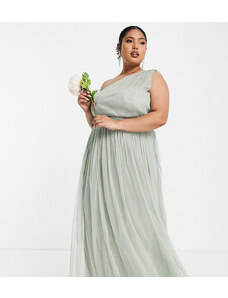Anaya Plus Vestido para dama de honor largo verde salvia con diseño asimétrico de tul de Anaya With Love Plus
