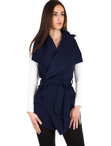Glara Women's long vest with belt - wide collar