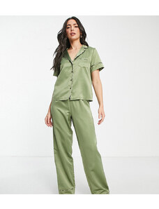 ASOS Tall Pantalones de pijama verde oliva con ribetes de estampado animal de satén Mix & Match de ASOS DESIGN Tall