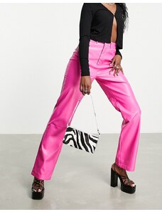 Missyempire Pantalones rosas de pernera recta de tejido efecto cuero de Missy Empire (parte de un conjunto)