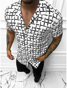 Camisa de hombre con manga corta blanco-negro OZONEE E/1400/35
