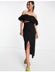 Falda midi negra con abertura lateral de ASOS EDITION (parte de un conjunto)-Negro