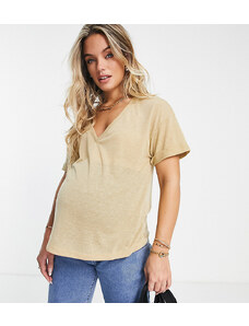 ASOS Maternity Camiseta color piedra de corte cuadrado de mezcla de lino de ASOS DESIGN Maternity-Gris