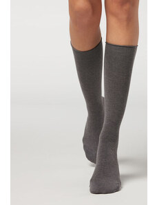 Calzedonia Calcetines Largos 3/4 con Cashmere Mujer Gris Tamaño 39-41