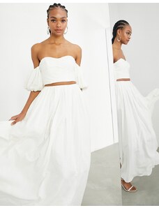 Falda larga color marfil de corte amplio de lino de ASOS Edition-Blanco